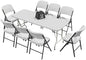 HULKFIT Portable 8-Piece Folding Table and Chairs Set, Heavy Duty 6ft Camping & Party Furniture for Indoor Outdoor Events, White