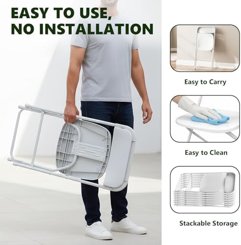 4FT Folding Table with 4 Pack Folding Chair, Foldable Picnic Table with Adjustable Height and Plastic Foldable Chairs for Weddings, Camping, RV Travel, Parties, BBQs, and Indoor Use, White