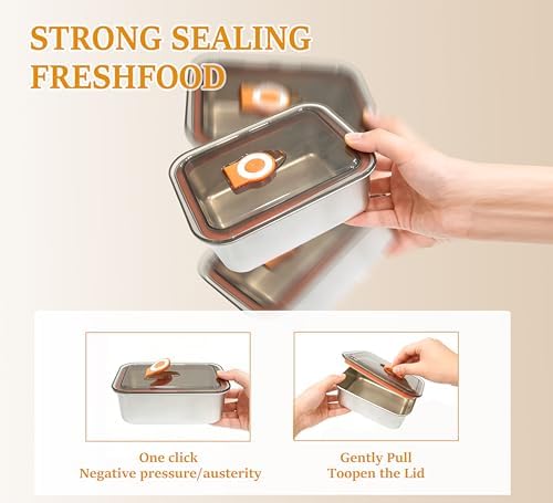 4 Pack 304 Stainless Steel Food Containers with Leakproof Lids, Reusable Metal Storage Containers, Oven/Dishwasher/Freezer Safe