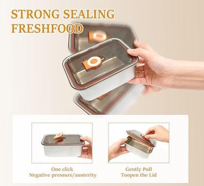 4 Pack 304 Stainless Steel Food Containers with Leakproof Lids, Reusable Metal Storage Containers, Oven/Dishwasher/Freezer Safe