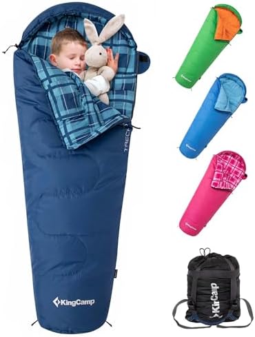 KingCamp 45°F Kids Sleeping Bag, 100% Flannel Sleeping Bag for 10-12 Child