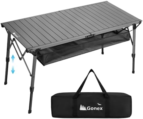 Gonex 50" Camping Table, Roll Up Aluminum Folding Picnic Beach Table