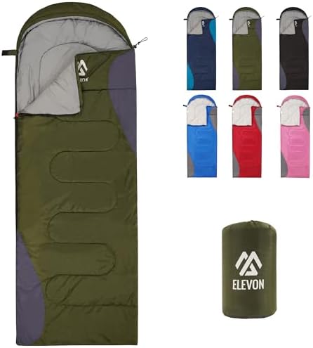 Elevon Double Sleeping Bag for Adults with 2 Pillows, Lightweight Machine Washable 2 Person Sleeping Bag for 3 Seasons Camping Hiking Traveling, Multicolor Option