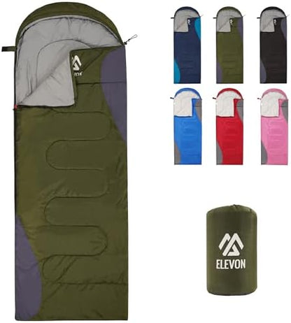 Elevon Double Sleeping Bag for Adults with 2 Pillows, Lightweight Machine Washable 2 Person Sleeping Bag for 3 Seasons Camping Hiking Traveling, Multicolor Option