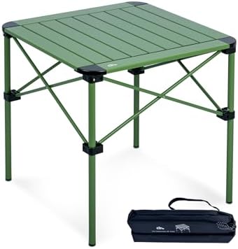 iClimb Lightweight Stable Alu. Folding Square Table Roll Up Top (Green, M)