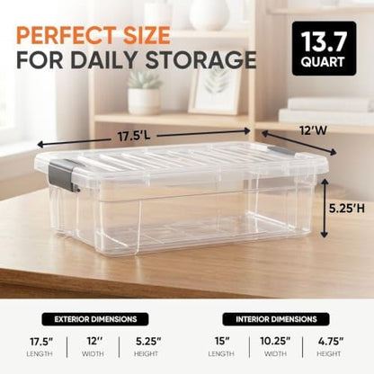 Superio 13.7 Quart Clear Plastic Storage Bin with Lid, Stackable Organizer Box, BPA-Free Storage Container for Home, Garage, School & Office, 2 Pack