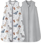 Baby Sleep Sack 6-12 Months 0.5 TOG, 100% Cotton Baby Wearable Blanket 2 Pack with 2-Way Zipper, Lightweight Sleep Bag for Boys ＆ Girls Newborn Infant Breathable Sleeing Sack Grey Dinosaur