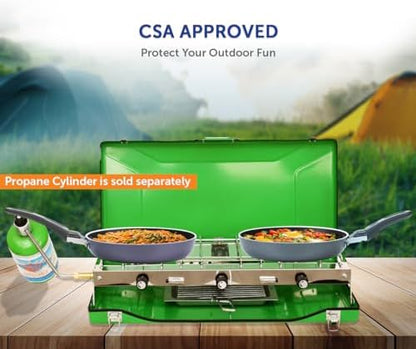 Flame King YSNBBQ-136M 3-Burner Portable Camping Stove Grill w/Toast Tray, Great for Outdoor Cooking, Backpacking, Hiking, & Emergency, Compatible with 1LB Propane Gas Bottle