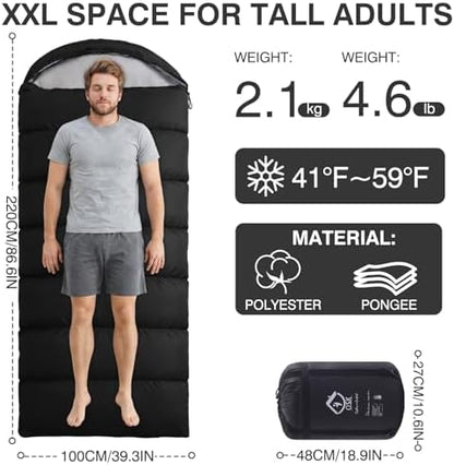 XXL Sleeping Bag for Adults Lightweight 41-59℉, 3-4 Season Waterproof Camping Sleeping Bag with Compression Sack for Backpacking Hiking