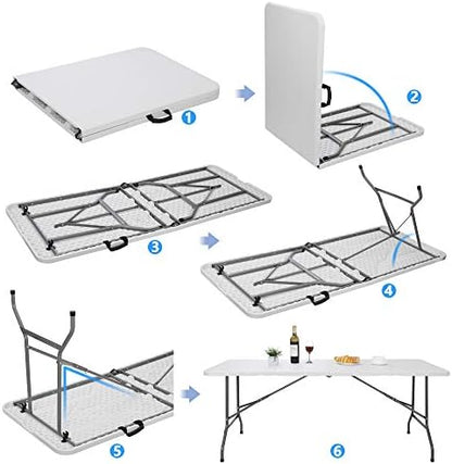SUPER DEAL 6FT Folding Table for Indoor Outdoor, Portable Heavy Duty Fold-in-Half Plastic Dining Picnic Party Camping Table with Carrying Handle