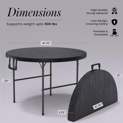 2 PACK of 3.5 Feet Circular Round Foldable Table with Built in Handle & Steel Legs | Heavy Duty Portable | Perfect for Party, Dining, Wedding, Events, Picnic Indoor, Outdoor, Camping, Utility