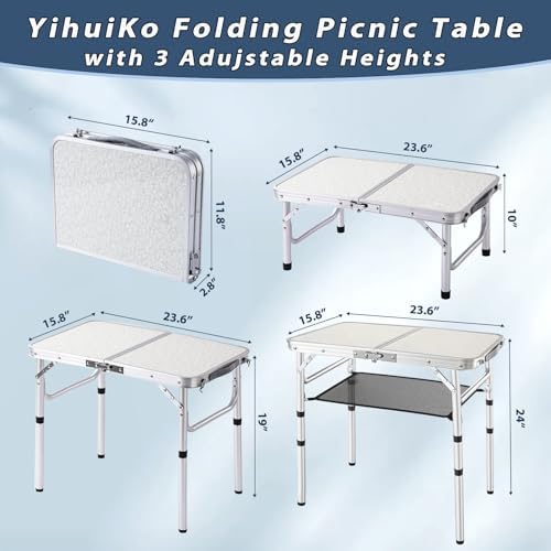 YihuiKo Folding Picnic Table, Small Camping Table with Adjustable Heights