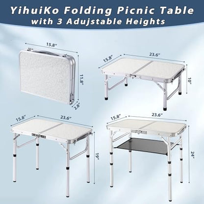 YihuiKo Folding Picnic Table, Small Camping Table with Adjustable Heights