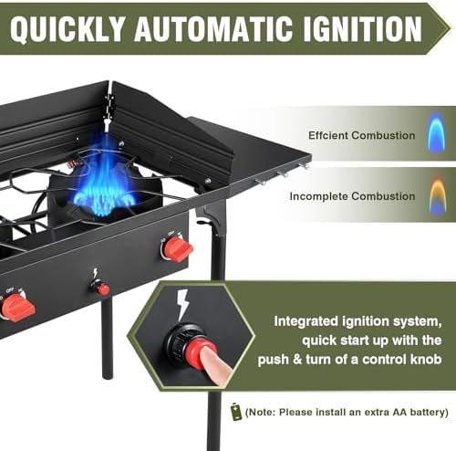 Bestfire 150,000 BTU 2 Burner Propane Camping Stove with Auto Ignition, Windpanel, Portable Outdoor Gas Cooker with Removable Legs, Side Shelves for Camping, BBQ