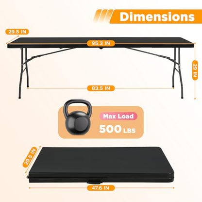 FDW | 8FT Folding Table | Black | Portable Plastic Table