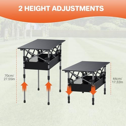Folding Camping Table(L32.3''xW15.7''), 2 Adjustable Heights 17.3''/27.6''