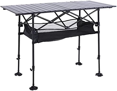 ALPHA CAMP Adjustable Camping Table with Storage for Grill Travel Picnic