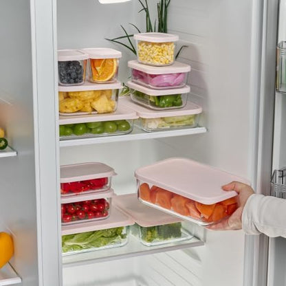Glass Food Storage Containers with Lids — 6 Piece — 26.5 oz & 40.57 oz Glass with BPA-Free Leak Resistant Stackable Lids — Microwave, Oven & Dishwasher Safe — Ideal for Meal Prep & More Berry Blush