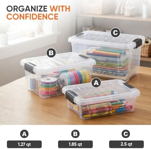 Superio 2.5 Quart Clear Plastic Storage Boxes with Lids, Stackable Organizer Containers, BPA-Free Storage Bins for Home, Office, School & Dorm, 5 Pack
