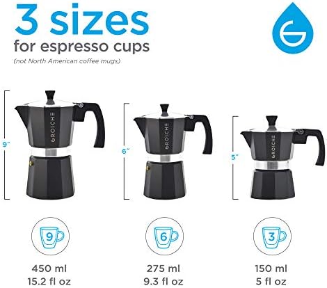 GROSCHE Milano Stovetop Espresso Maker Moka Pot 9 espresso Cup 15.2oz Black