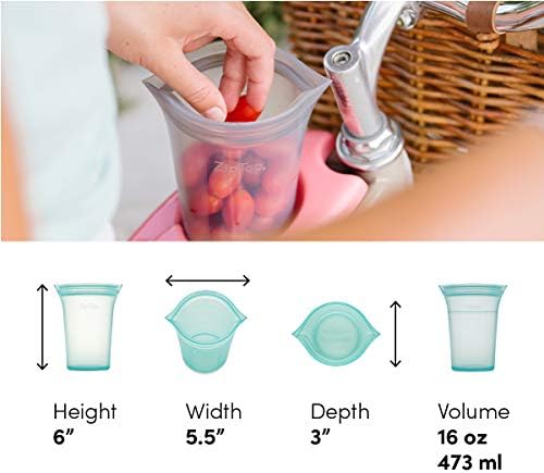 Zip Top Reusable Food Storage Bags | Medium Cup [Peach] | Silicone Meal Prep Container | Microwave, Dishwasher and Freezer Safe | Made in the USA