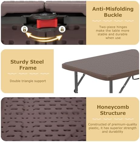 FDW | 4FT Folding Table | Brown Ratten | Portable Plastic Table