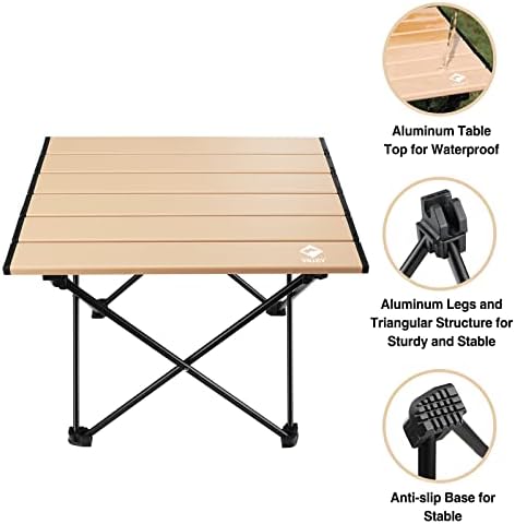 VILLEY Portable Camping Side Table, Ultralight Aluminum Folding Beach Table