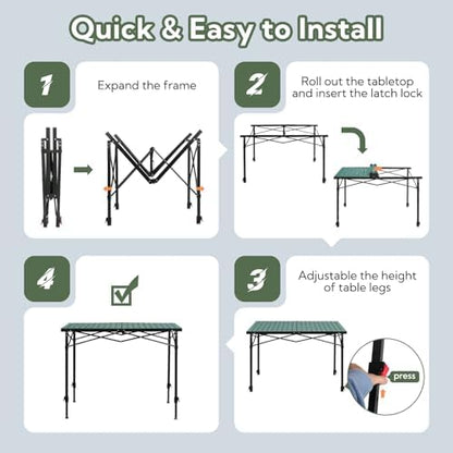 Portable Outdoor Adjustable Height Camping Table, Large for 2-6 Person
