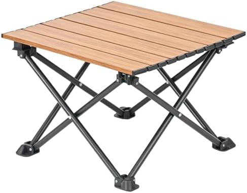 Wind Tour Roll-Up Camping Table, 4-Person Lightweight Portable Outdoor Table with Carry Bag for Picnics BBQ Travel (15.7”x13.7”x11”| Wood Grain)