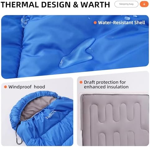 Double Sleeping Bags Queen Size for Adults Camping with 2 Pillows