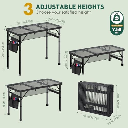 DeeprBetter Folding Camping Table, 3ft Camping Table Aluminum Folding Table