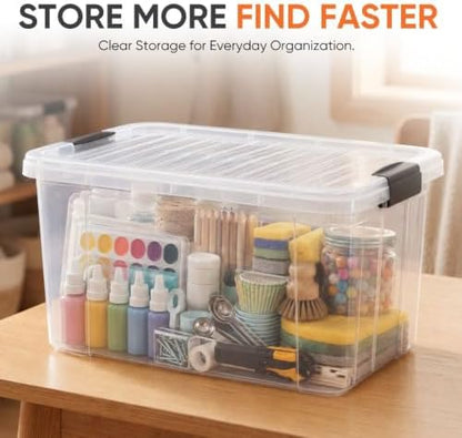 Superio 14.7 Quart Clear Plastic Storage Boxes with Lids, Stackable Organizer Containers, BPA-Free Storage Bins for Home, Office, School & Dorm, 6 Pack