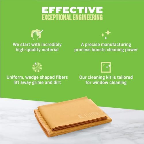 E-Cloth 2-Pack Window Cleaning Cloth - Streak-Free Glass & Mirror Cleaning Kit with Just Water, Glass Cleaning Cloth, Microfiber Towel Kit for Windows, Car Windshield, Mirrors - Tangerine Orange