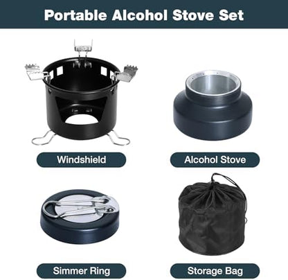 REDCAMP 2 In 1 Mini Alcohol Stove Camping for Backpacking, Matte Black