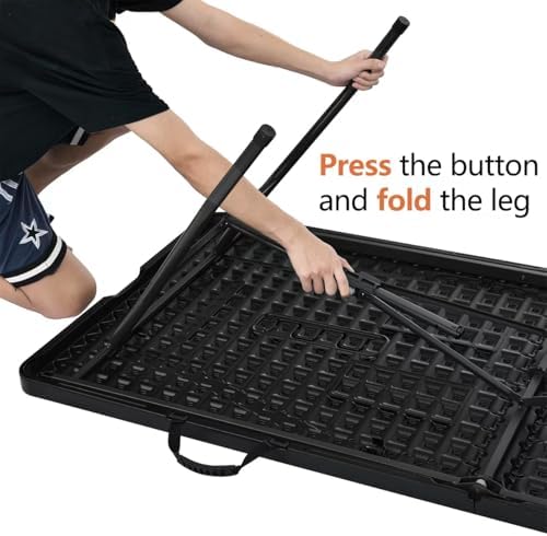 Amazon Basics Heavy Duty Portable Folding Table, 6 ft, Indoor & Outdoor, Fold-in-Half Design with Carrying Handle, for Events, Easy Folding and Storage, Black