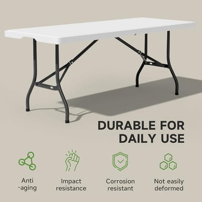6 Foot Folding Table with Black Table Cloth - Heavy Duty 600LBS Capacity, Foldable Design with Safety Lock - Portable Folding Tables for Camping, Party, Indoor & Outdoor Use, 1 Pack