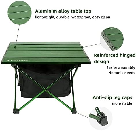ROCK CLOUD Portable Camping Table Ultralight Aluminum Camp Table with Storage Bag Folding Beach Table for Camping Hiking Backpacking Outdoor Picnic, Green