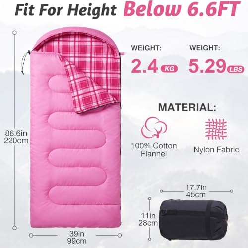 Uniqwamer Sleeping Bag for Adults Kids - 4 Seasons Cold & Warm Weather Flannel Camping Sleeping Bags, Lightweight & Waterproof 45°F Sleeping Bag for Camping Hiking Outdoor Travel