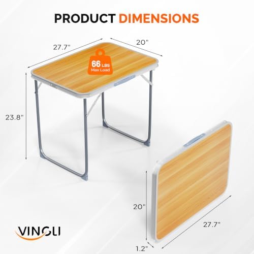 VINGLI 2.3FT Small Camping Table，Portable Camping Table with Carrying Handle, Picnic Table Foldable Table Essentials for Indoor Outdoor