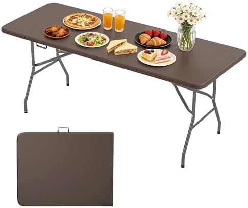 BestOffice | 6FT Folding Table | Brown | Portable Plastic Table