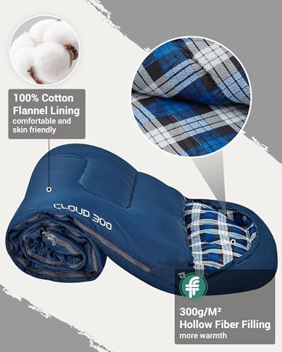 KingCamp 45°F Kids Sleeping Bag, 100% Flannel Sleeping Bag for 10-12 Child