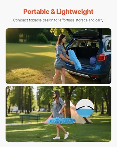 VEVOR Folding Camping Table, Portable Outdoor Lightweight Picnic Table, 600D Oxford Fabric Waterproof Canvas Travel Beach Tables, with 4 Cup Holders, Carry Bag, for Tailgating Camping Picnic, Blue