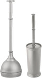 mDesign Hidden Plunger and Brush Set for Toilet Bowl - Modern Toilet Brush and Plunger Set - Brush Cleaner and Plunger Combo with Holder Caddy for Bathroom - Hyde Collection - Set of 2 - Gray