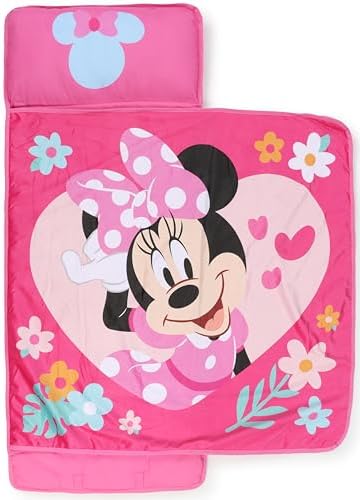 Jay Franco Kids Nap Mat with Embedded Pillow & Blanket – Soft 46"x20" Microfiber Sleeping Bag with Name Tag & Handle