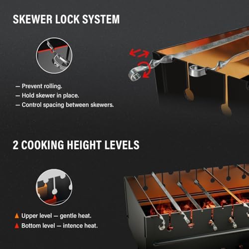 Charcoal Grill for 12 Skewers - Portable BBQ Mangal - Foldable Metal Grill for Shashlik, Kebab, Picnic, Outdoor Cooking (Skewers Not Included)