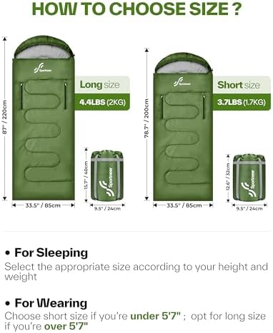 Sportneer Wearable Sleeping Bag for Adults & Kids – Walkable with Arm Zippers, Warm Weather & Cold Waterproof, Compact for Camping, Stadiums, Travel, Backpacking & Car Use