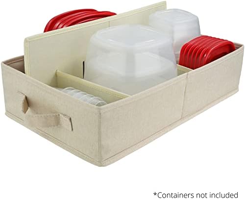 Food Storage Container Organizer 2pc - Lid Organizer Box - Adjustable Kitchen Organizing Box - Compatible with Tupperware Glad Rubbermaid Ziploc Containers - Drawers and Cabinet Organization (2)
