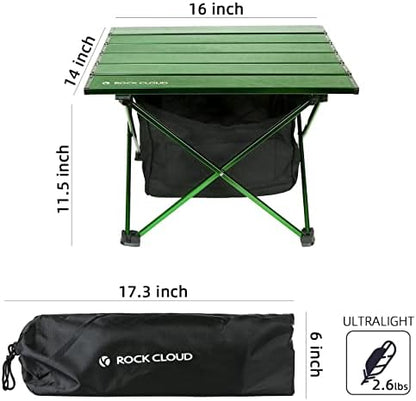 ROCK CLOUD Portable Camping Table Ultralight Aluminum Camp Table with Storage Bag Folding Beach Table for Camping Hiking Backpacking Outdoor Picnic, Green