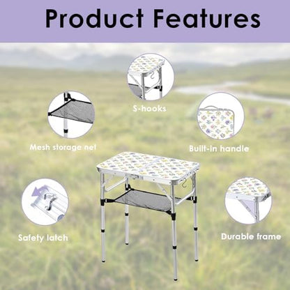 Small Folding Camping Table, 2ft Portable Table, Blossoms