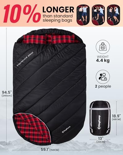 KingCamp Double Sleeping Bag for Adults, Queen Size 2 Person Sleeping Bag